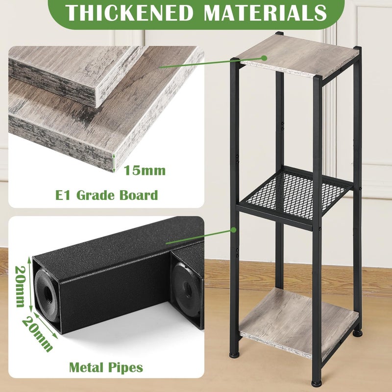 Dipion Extra Tall Plant Stand Indoor,40 Inch Plant Stands,3 Tier Metal Plant Stand with Heavy Duty Wood and Metal Mesh Shelf,Greige and Black - Image 1